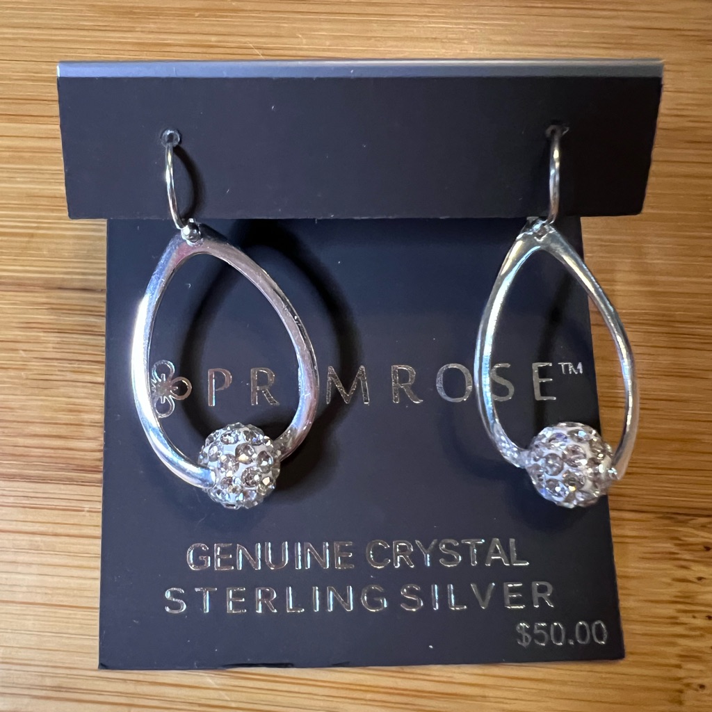 Primrose Sterling Silver Earrings With Genuine Crystal,1-1/4” Long Dangle, New